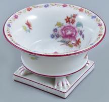 Herendi porcelán virágmintás asztali kínáló, kézzel festett, jelzett, hajszálrepedéssel, d: 10,5 cm, m: 6 cm