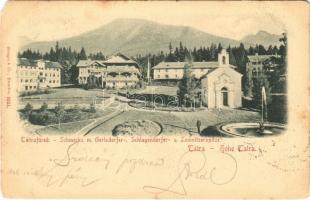 1900 Tátrafüred, Ótátrafüred, Altschmecks, Stary Smokovec (Tátra, Tatry); Schmecks m. Gerlsdorfer-, Schlagendorfer- u. Lomnitzerspitze / general view, mountains, hotel (EM)