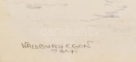 Wallburg Egon (Zórád Ernő, 1911-2004): Átkelés a folyón, 1934. Akvarell, papír. Jelzett. Üvegezett f...