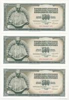 Jugoszlávia 1986. 100D (3x, sorszámkövetők "CK 5622896 - CK 5622898") + 1986. 500D (3x, so...