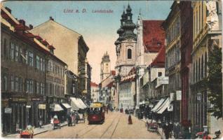 1918 Linz, Landstrasse / street, tram, shops