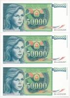 Jugoszlávia 1987. 20000D (3x, sorszámkövetők "AF 9498760 - AF 9498762") + 1988. 50000D (3x...