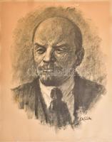 Ék Sándor (1902-1975): Lenin portré. Ofszetnyomat, papír, jelzett, lap széle foltos, 49,5×39,5 cm