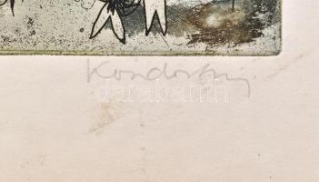 Kondor Lajos (1926-2006): Aki az ördögöt falra festi. Színes rézkarc, papír, jelzett, számozott: 17/...