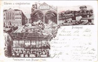 1901 Budapest, József tér, Étterem a Virágbokorhoz (Kommer Ferenc), Borpince Budafokon, Lánchíd. Art Nouveau, floral (r)