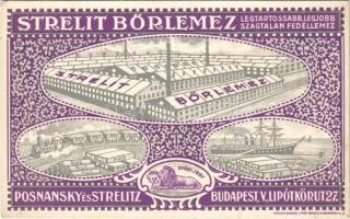 Budapest XIII. Posnansky és Strelitz reklámlapja, Strelit bőrlemez. Lipót körút (Szent István körút) 27. Lengyel Lipót Műintézet. Art Nouveau, litho (EK)