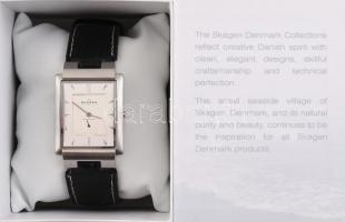 Skagen dán karóra bőr szíjjal, működőképes, jó állapotban, eredeti dobozában