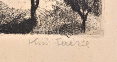 Kiss Terézia (1928- ): Kilátás Fonyódra. Rézkarc, papír, jelzett, kissé foltos, lap jobb szélén kise...
