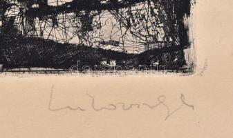 Lukovszky László (1922-1981): Miskolc. Rézkarc, papír, jelzett, 29×49,5 cm