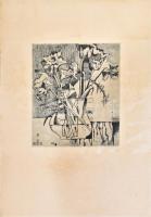 Túry Mária (1930-1992): Csendélet virággal. Rézkarc, papír, jelzett, lap széle foltos, 29×24,5 cm