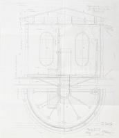 Az egykori LEITHA monitor 1872 és 1893 között szolgáló parancsnoki tornyának tervrajza. Ennek mintájára készült az Országház előtt álló Lajta Monitor Múzeumhajó parancsnoki tornya, másolat, hajtogatva, 57x59 cm papíron
