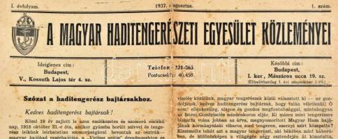 A Magyar Haditengerészeti Egyesület Közleményei, I. évf., 1. szám, 1937. augusztus, szakadásokkal, c...
