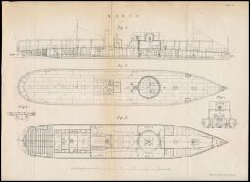 A MAROS és LEITHA dunai monitorok Josef von Romako által 1870-ben készített tervrajzának 1873-ban ki...