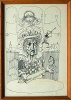 Jelzés nélküli tusrajz: tus-papír, keretben 23x32 cm