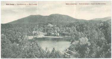 Szovátafürdő, Baile Sovata; Medve tó. Három részes kihajtható panorámalap / Lacul Ursu / lake. 3-tiled folding panoramacard