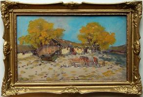 Németh György (1888-1962): Tanyán; olaj-papír, szignált keretben 27x40 cm