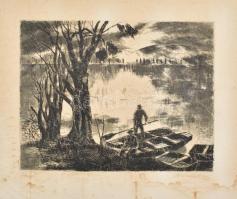 Blahos Rudolf (1917-1986): Alkonyat. Rézkarc, papír, jelzett, foltos, 27×34,5 cm