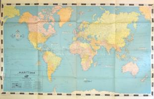 Nagyméretű, német nyelvű világtérkép, jó állapotban, 93x130 cm