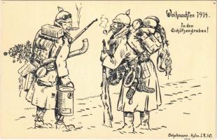 Weihnachten 1914. In den Schützengraben! / WWI German military art postcard, Christmas in the trenches s: Schellmann