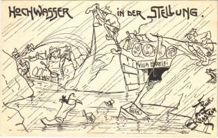 Hochwasser in der Stellung / WWI Austro-Hungarian K.u.K. military art postcard, support fund. Deutschmeister Witwen- und Waisen-Stiftung (Aktion im Felde) Nr. 12. s: Rud. Kristen (EK)