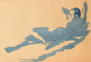 Emőd jelzéssel: Fekvő női akt. Akvarell, ceruza, papír. Kissé kopott, üvegezett fa keretben, 27,5×39 cm