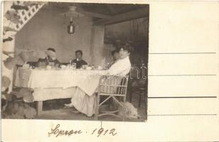 1914 Hídépítés a Drinán. Hátoldalra ragasztott családi fotó / Brückenbau an der Drina / WWI Austro-H...