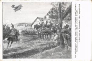 Egy osztrák-magyar ulánus őrjárat rálő egy tiszteket vezető Sikorsky-Aeroplánra, amely kémlelés céljából a határon átrepült / WWI Austro-Hungarian K.u.K. military art postcard. Wiener Rotophot Nr. 19.
