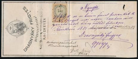 cca 1870 Ráckeve Drasnyáki Frigyes gyógyszertára a Szent Háromsághoz fejléces számolócédula, vény. 24x10 cm