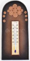 Fali szobai higanyos hőmérő, műbőr borítású keretben, m: 24 cm