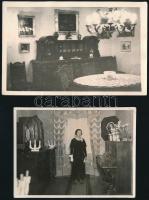 cca 1920-1933 Polgári szobabelsők, 2 db fotó, 9×13 és 9×12 cm