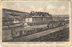 1917 Kőrösmező, Körösmező, Jaszinya, Jasina, Yasinia (Máramaros); Pályaudvar, vasútállomás, vonat / Bahnstation / railway station, train (kopott sarkak / worn corners)