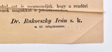 1922 Felhívás rendőri szolgálatra való jelentkezésre. Nagy méretű plakát, hajtva, kis szakadással 54...