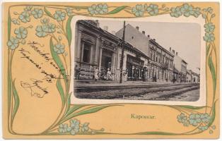 1901 Kaposvár, Fő utca, Pétersz József üzlete. Gerő Zsigmond kiadása, Art Nouveau, floral, Emb. litho