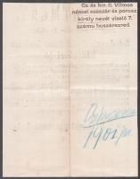 1901 Debrecen katonai pótkeretbe való lovak kiadásáról II. Vilmos 7. huszárezred. 22x24 cm