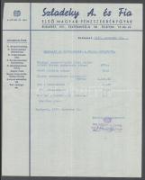 1947 Bp., Szladeky A. és Fia Első Magyar Pénzszekrénygyár fejléces levélpapírjára írt bérkimutatás