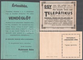 cca 1930 Pestújhelyi vendéglősök reklám nyomtatványai 8 db