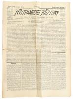 1899 Nyitra, A Nyitramegyei Közlöny, politikai és vegyes tartalmú hetilap 19. évfolyamának 46. száma, szakadással