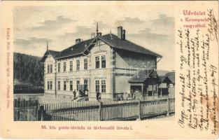 Korompa, Krompach, Krompachy; Vasgyár, M. kir. posta távirda és távbeszélő hivatal. Matz Gusztáv kiadása / post, telegraph and telephone office of the iron works, factory