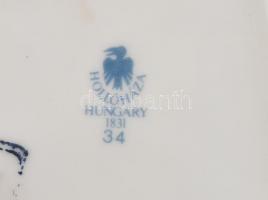 Hollóházi virágmintás porcelán bonbonniere és tálka, matricásak, jelzettek, a bonbonniere apró kopás...