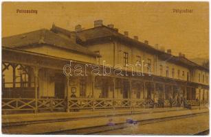 1911 Petrozsény, Petrosani; Pályaudvar, vasútállomás. Muntyán Tivadar kiadása / railway station (ázott / wet damage)