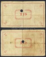 Pápa 1919. "Pápai csekk" 10K (2x) egymásutáni sorszámmal, lyukasztással érvénytelenített T...