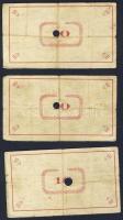 Pápa 1919. "Pápai csekk" 10K (3x) egymásutáni sorszámmal, lyukasztással érvénytelenített T...