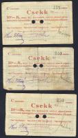 Pápa 1919. "Pápai csekk" 10K (3x) két lyukasztással érvénytelenített (Adamovszky nem említi!) T:III,III/IV