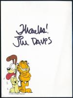 Jim Davis (1945) amerikai képregényrajzoló, Garfield macska szülőatyja autográf aláírása Garfieldos lapon / Autograph sitanture of Jim Davis, creator of Garfield