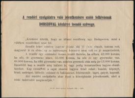 1922 Rendőri szolgálatra való jelentkezésre szóló felhívásnak dobszóval közhírré teendő szövege 22x16 cm