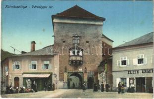 1917 Körmöcbánya, Kremnitz, Kremnica; Városkapu tér, Klein Armin üzlete / gate, square, shop (EK)