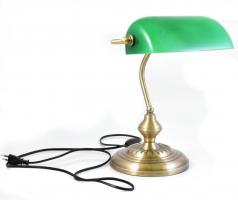 Banklámpa asztali lámpa, modern, üveg, fém, jó állapotban, m: 37 cm