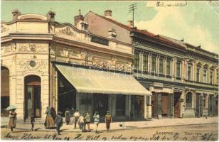 1909 Losonc, Lucenec; Gácsi utca, kávéház, Szálloda a magyar királyhoz, Eckfeld József üzlete. Kármán Zsigmond kiadása / street, shop, cafe, hotel (EK)