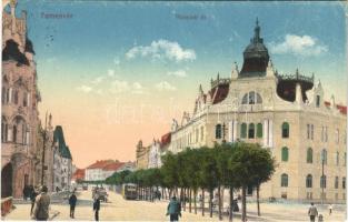 Temesvár, Timisoara; Hunyadi út, villamos. Vasúti levelezőlapárusítás 284. 1916. / street, tram