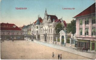 Temesvár, Timisoara; Losonczy tér, Kerschek és Kubitsek és Deutsch testvérek üzlete / square, shops